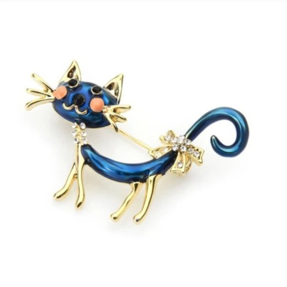 NEW Exquisite 18K Gold Czech Rhinestone Cat Brooch - Picture 6 of 8